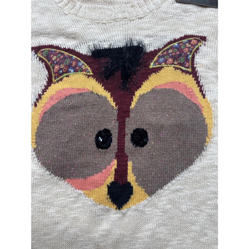 American Rag Sweater Owl Graphic Women M Cream Cotton Knit NEW - Picture 2 of 9